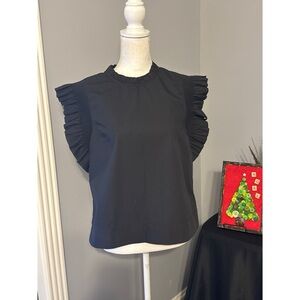 English Factory Black Ruffle Sleeve Blouse